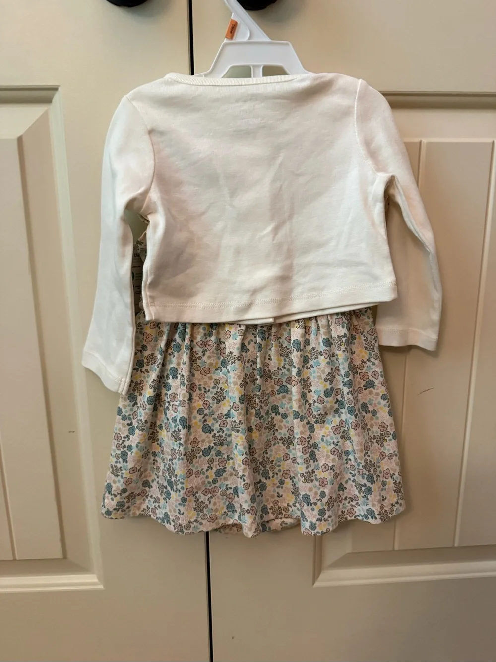 Carter's Cream Floral Ruffle Sleeve Dress with White Bodysuit